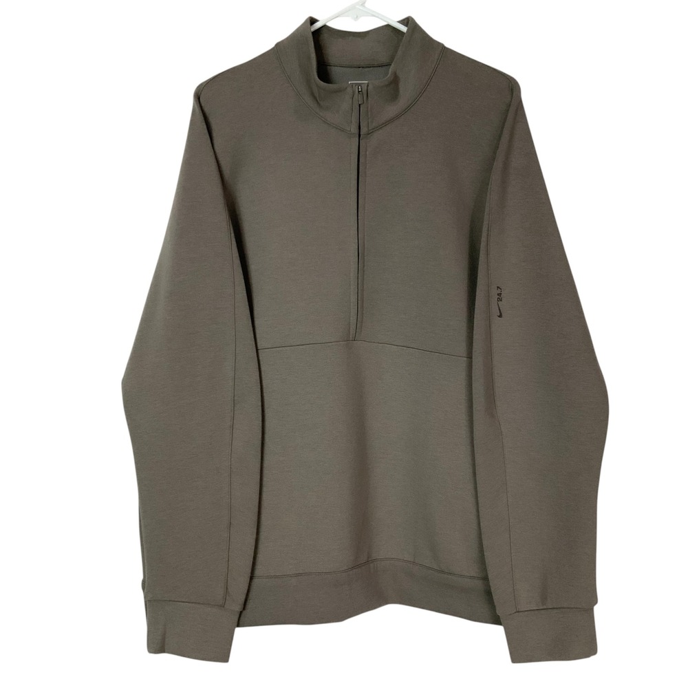 Nike 24.7 Dri-FIT Olive Brown Pullover L Quarter Zip Mock Neck Long Sleeve Logo